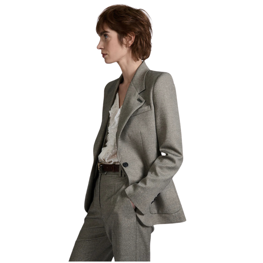 Veste costume BARBARA BUI 1 bouton micro chevrons gris poches plaquées