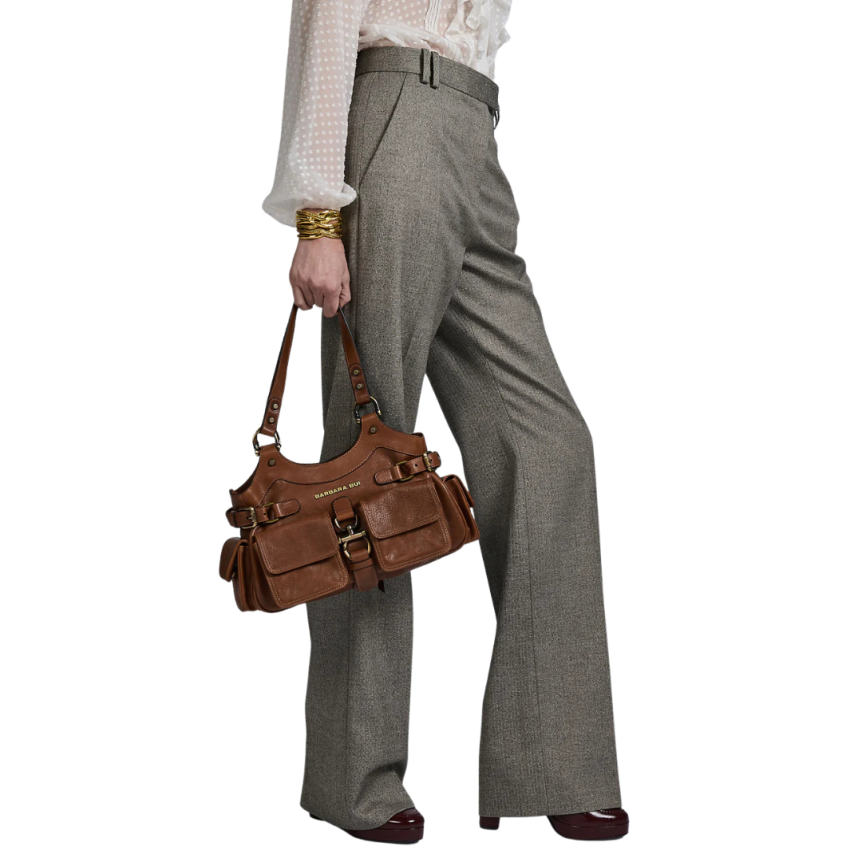 Pantalon BARBARA BUI taille haute micro chevrons gris