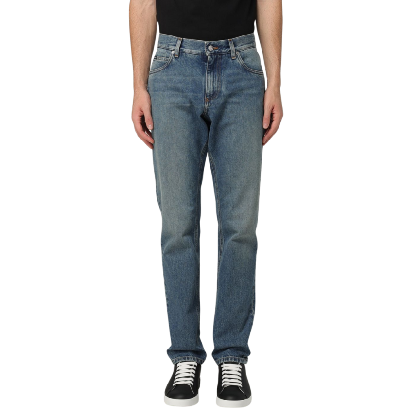 Jean slim DOLCE & GABBANA denim coton bleu plaque métal