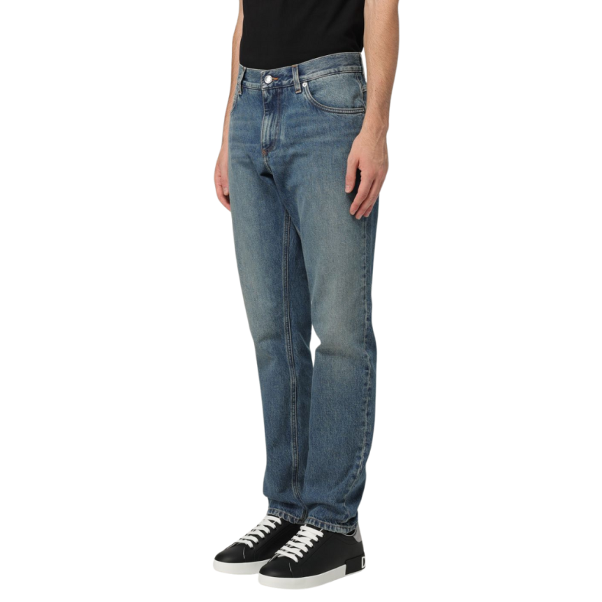 Jean slim DOLCE & GABBANA denim coton bleu plaque métal