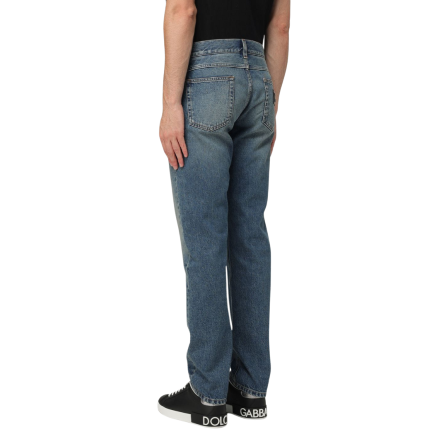 Jean slim DOLCE & GABBANA denim coton bleu plaque métal