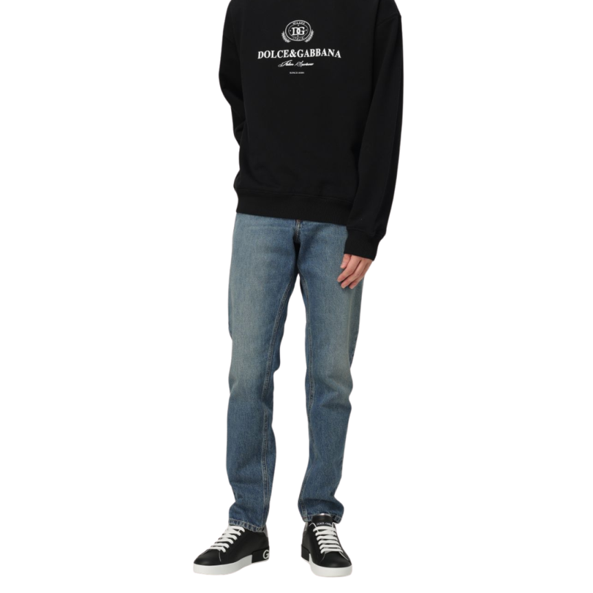 Jean slim DOLCE & GABBANA denim coton bleu plaque métal