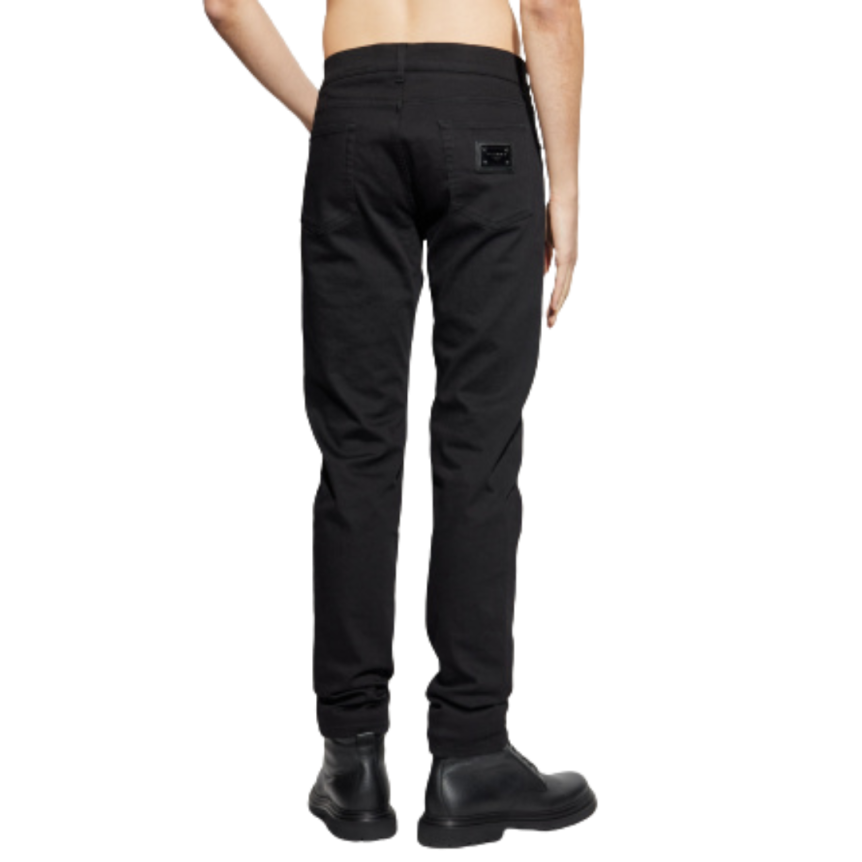 Jean DOLCE & GABBANA slim denim noir plaque métal