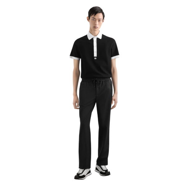 DOLCE & GABBANA Pantalon jogging toile de laine noire taille élastique cordon