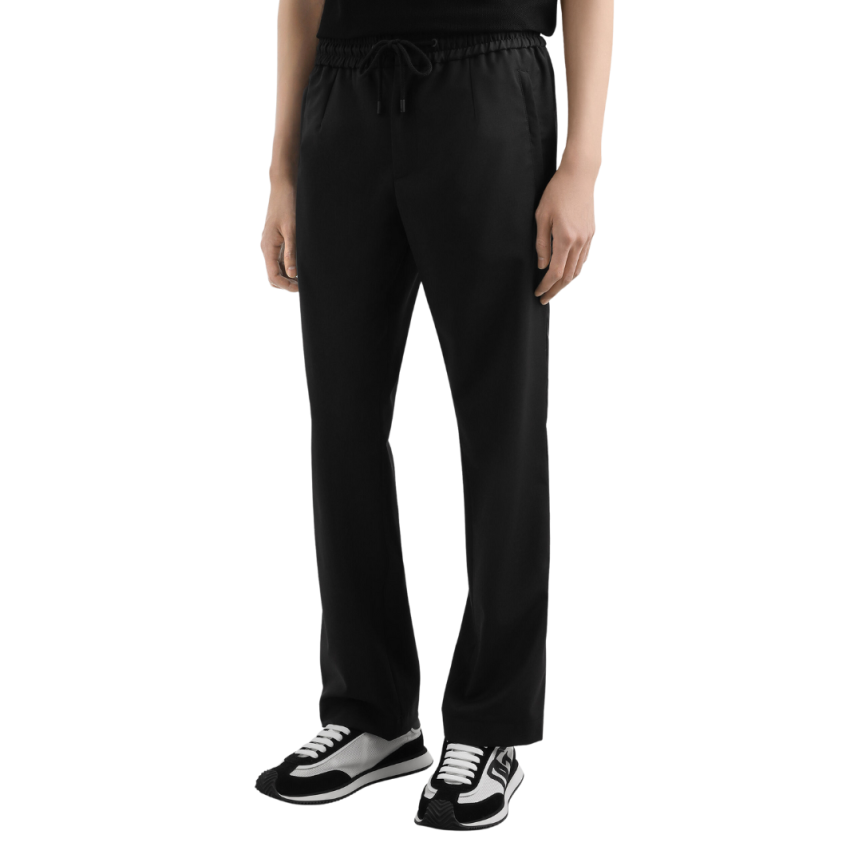 DOLCE & GABBANA Pantalon jogging toile de laine noire taille élastique cordon