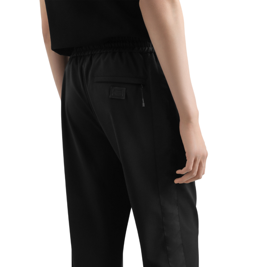 DOLCE & GABBANA Pantalon jogging toile de laine noire taille élastique cordon