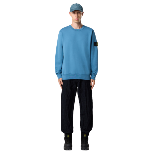 Sweat-shirt ras-du-cou STONE ISLAND molleton coton bio bleu acier
