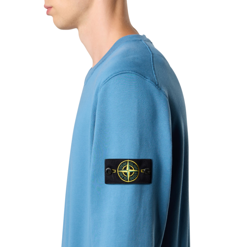 Sweat-shirt ras-du-cou STONE ISLAND molleton coton bio bleu acier