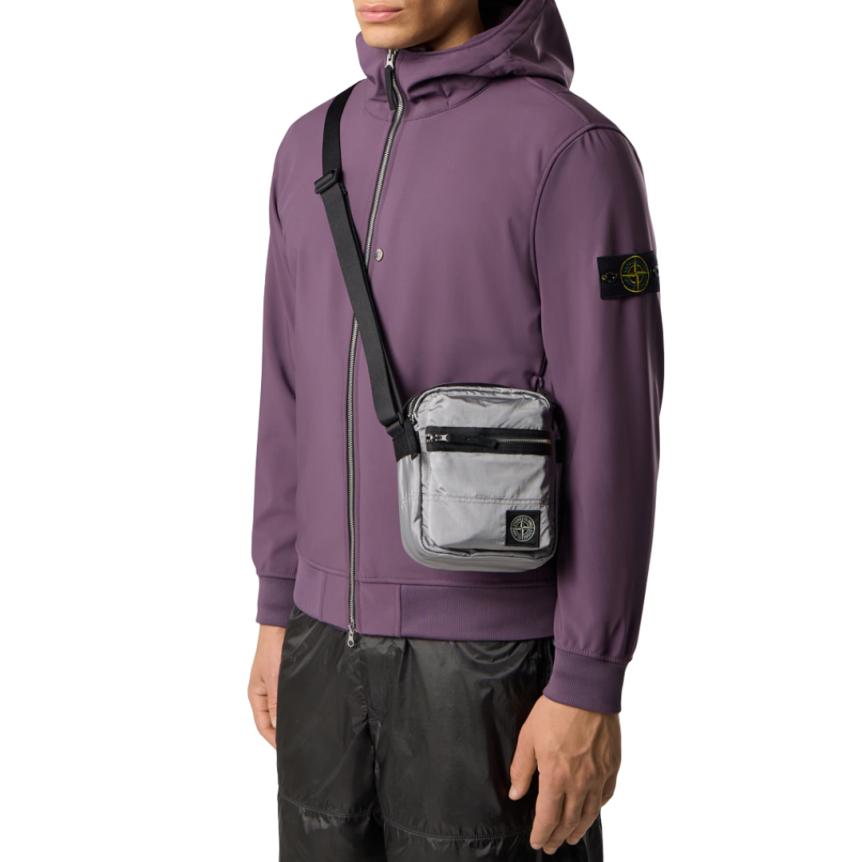 Pochette STONE ISLAND bandoulière nylon métal Econyl ® gris perle