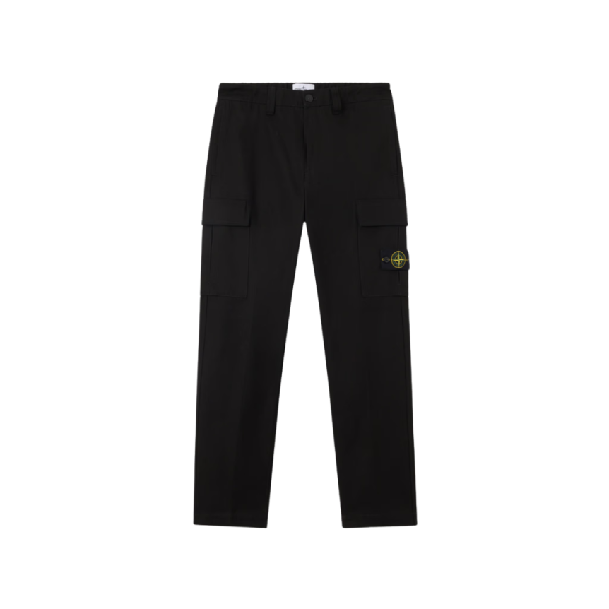 Pantalon cargo STONE ISLAND ample coton Panama bleu marine poche cordon taille bas