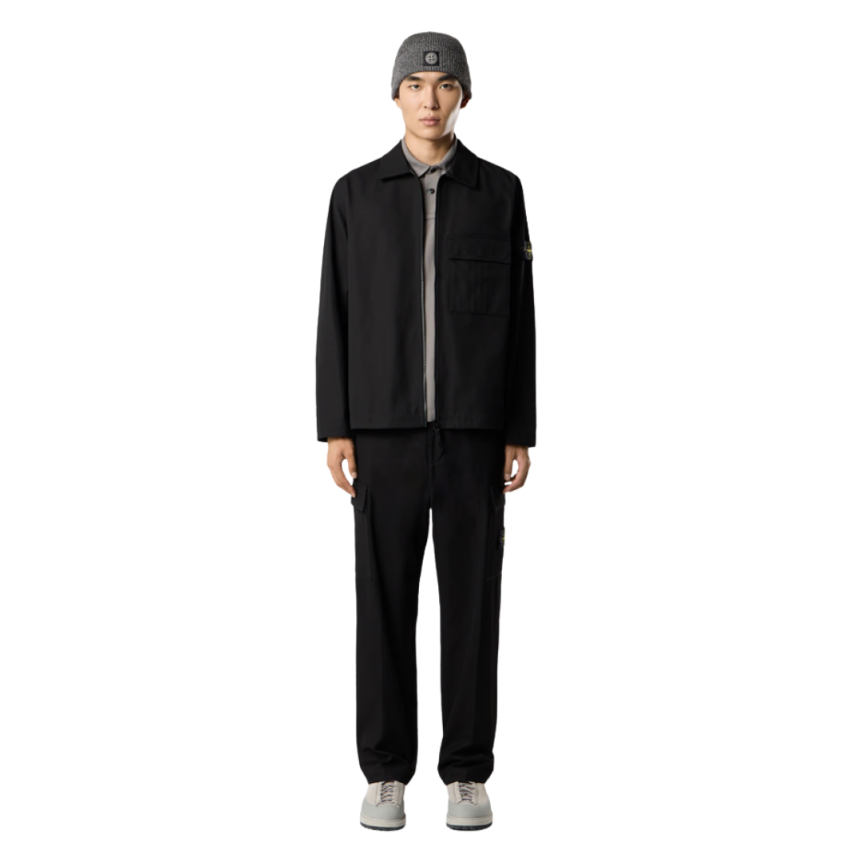 Pantalon cargo STONE ISLAND ample coton Panama bleu marine poche cordon taille bas