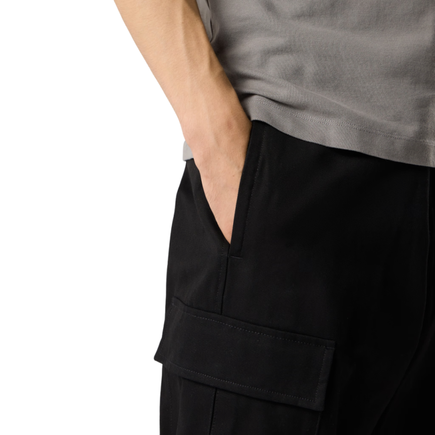 Pantalon cargo STONE ISLAND ample coton Panama bleu marine poche cordon taille bas