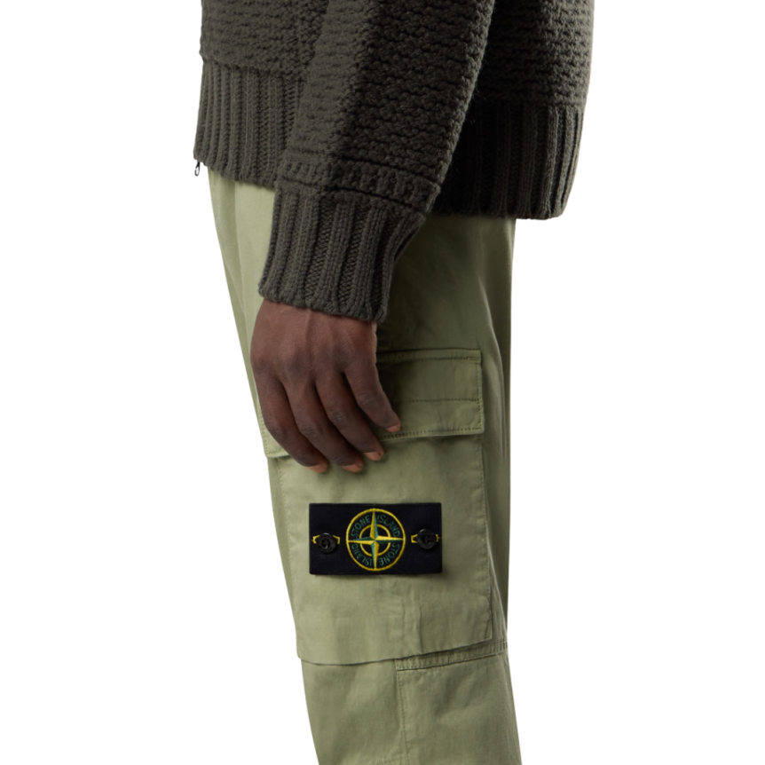 Pantalon cargo STONE ISLAND taille élastique coton satin bio vert sauge