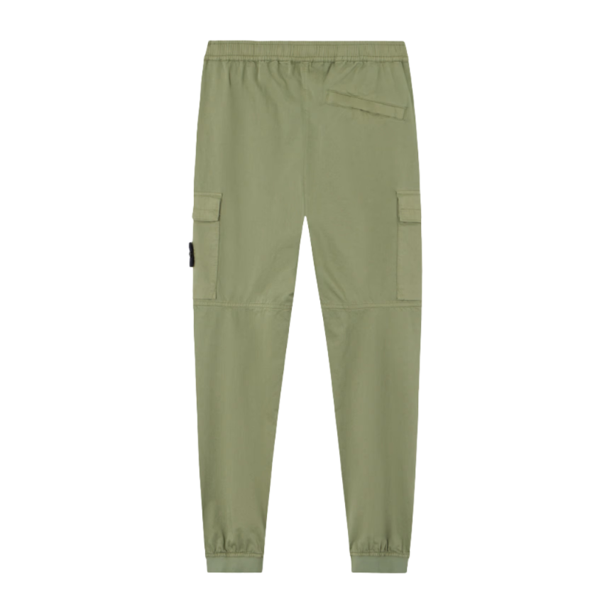 Pantalon cargo STONE ISLAND taille élastique coton satin bio vert sauge