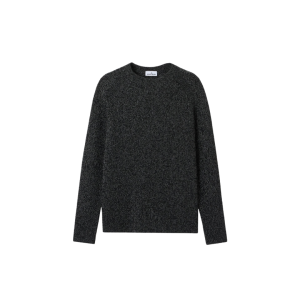 Pull STONE ISLAND col rond laine mélangée noir chiné réfléchissant