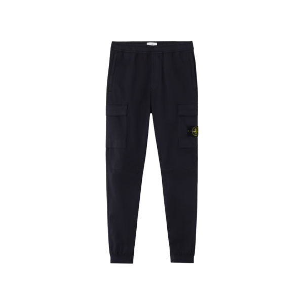 Pantalon cargo STONE ISLAND fuselé satin coton bio noir taille bas élastique