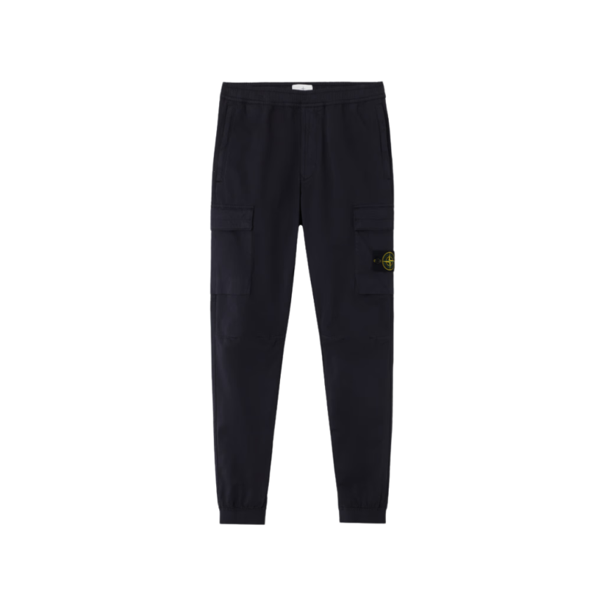 Pantalon cargo STONE ISLAND fuselé satin coton bio noir taille bas élastique