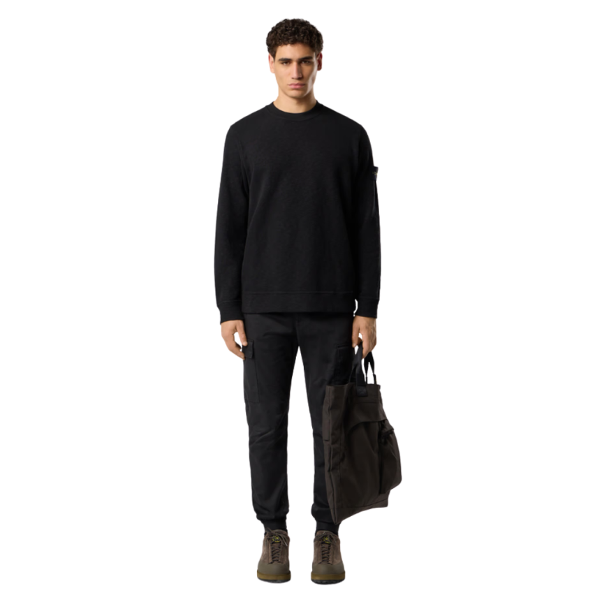 Pantalon cargo STONE ISLAND fuselé satin coton bio noir taille bas élastique