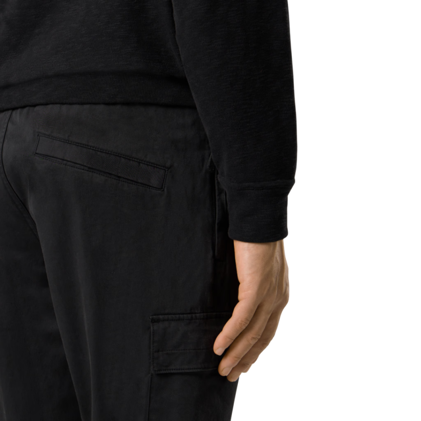 Pantalon cargo STONE ISLAND fuselé satin coton bio noir taille bas élastique