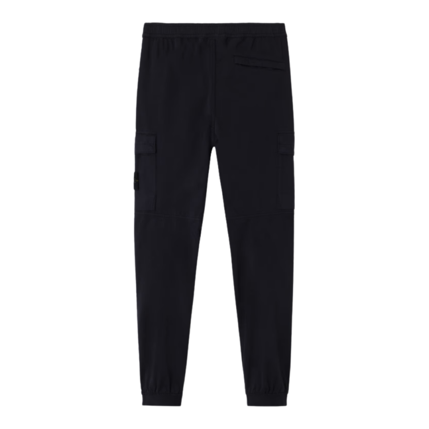 Pantalon cargo STONE ISLAND fuselé satin coton bio noir taille bas élastique