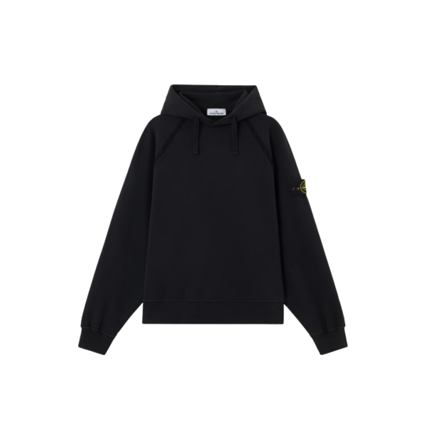Sweat-shirt à capuche STONE ISLAND oversize coton noir manches raglan