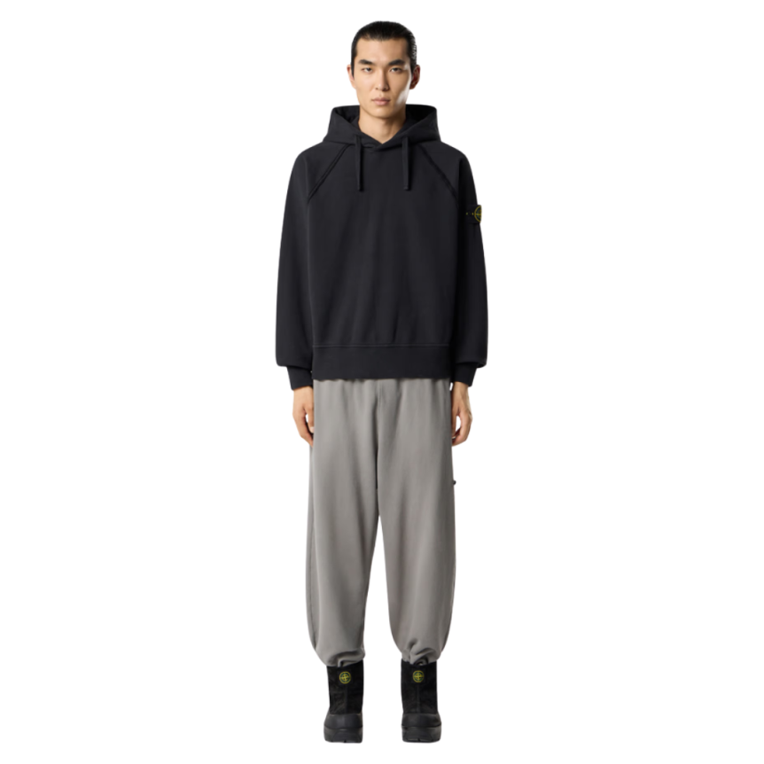 Sweat-shirt à capuche STONE ISLAND oversize coton noir manches raglan