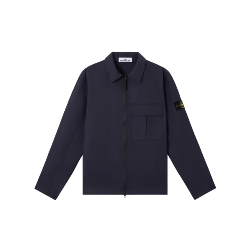 Surchemise zippée STONE ISLAND coton Panama bleu marine poche rabat