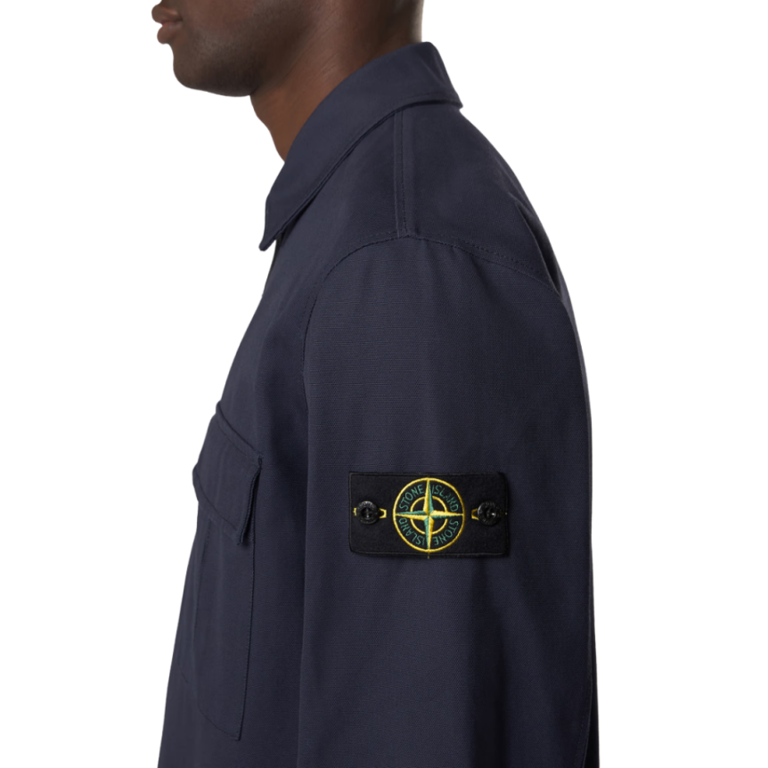 Surchemise zippée STONE ISLAND coton Panama bleu marine poche rabat