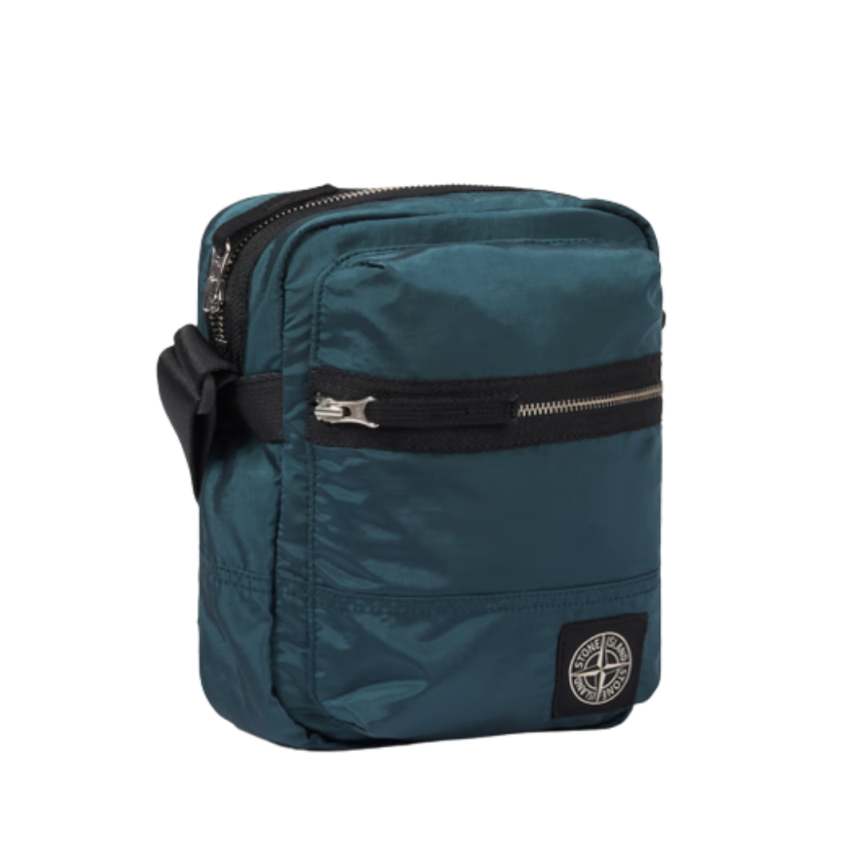 Pochette STONE ISLAND bandoulière nylon métal Econyl ® bleu canard