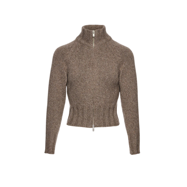 MAGDA BUTRYM Cardigan zippé col montant cachemire  maille chiné beige