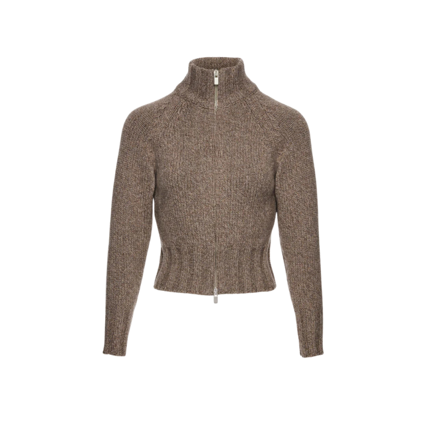 MAGDA BUTRYM Cardigan zippé col montant cachemire  maille chiné beige