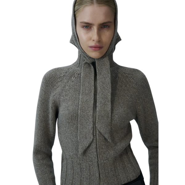 MAGDA BUTRYM Cardigan zippé col montant cachemire  maille chiné beige