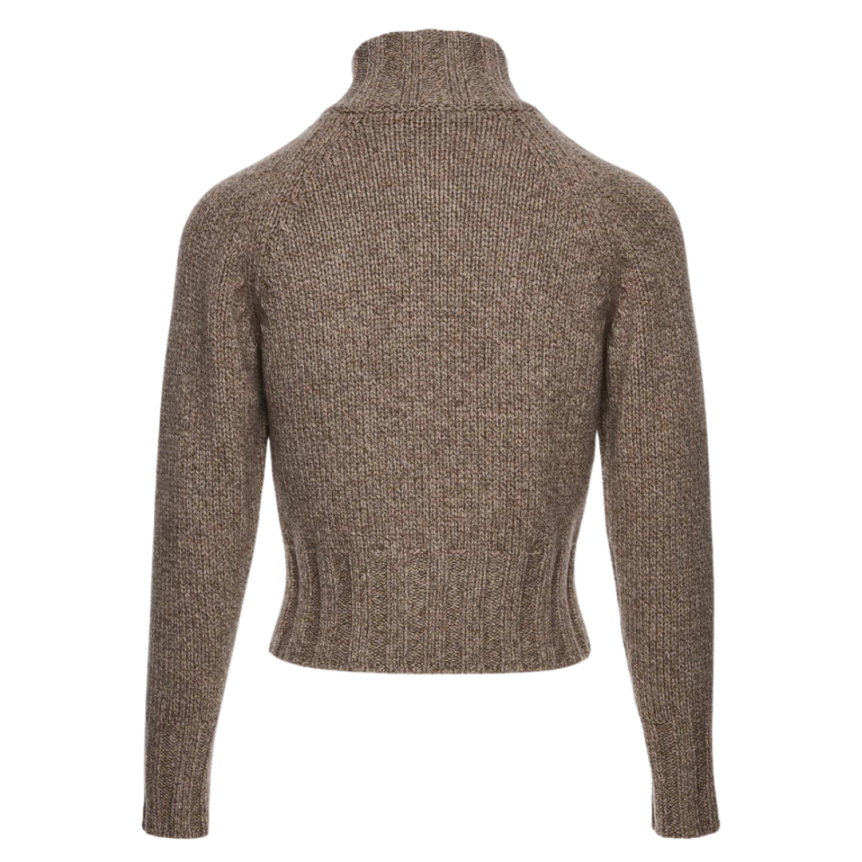MAGDA BUTRYM Cardigan zippé col montant cachemire  maille chiné beige