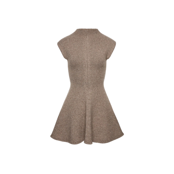 MAGDA BUTRYM Robe patineuse sans manche cachemire maille chiné marron