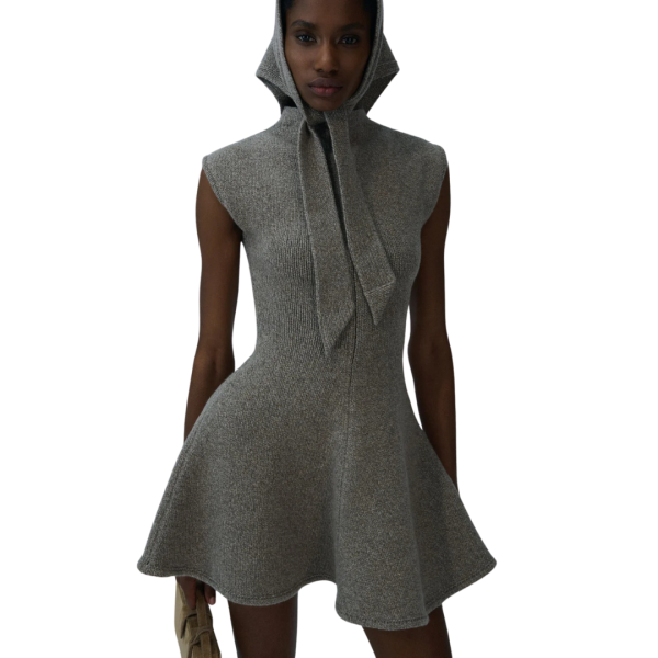 MAGDA BUTRYM Robe patineuse sans manche cachemire maille chiné marron