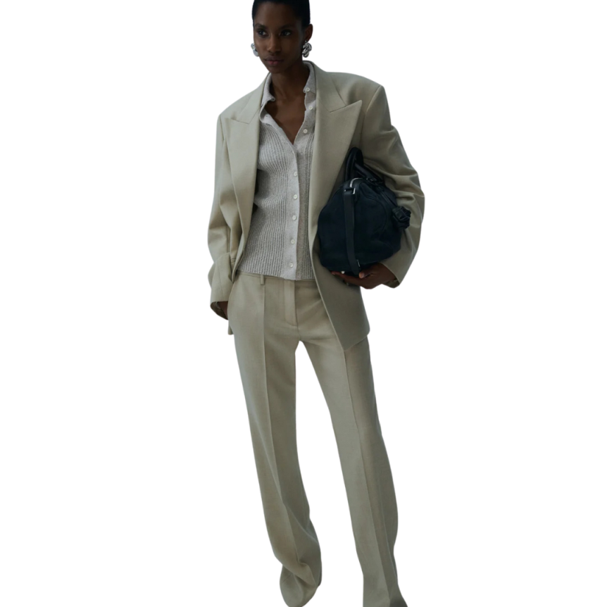 MAGDA BUTRYM Veste blazer croisé oversize laine beige