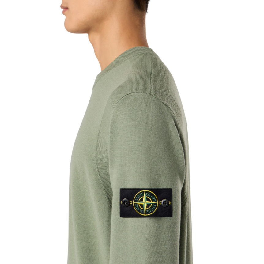 Pull ras-du-cou STONE ISLAND maille laine extensible vert sauge