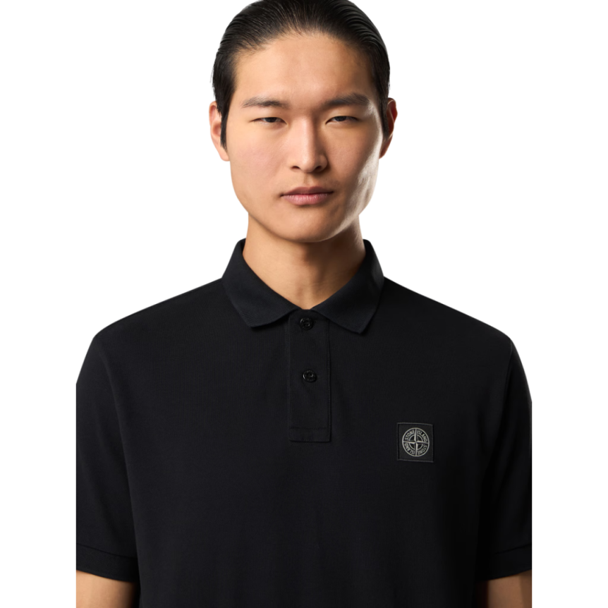 Polo slim STONE ISLAND manche courte coton piqué noir écusson Compass