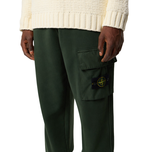 Pantalon Jogger STONE ISLAND molleton coton bio vert sapin poche soufflet taille bas élastique