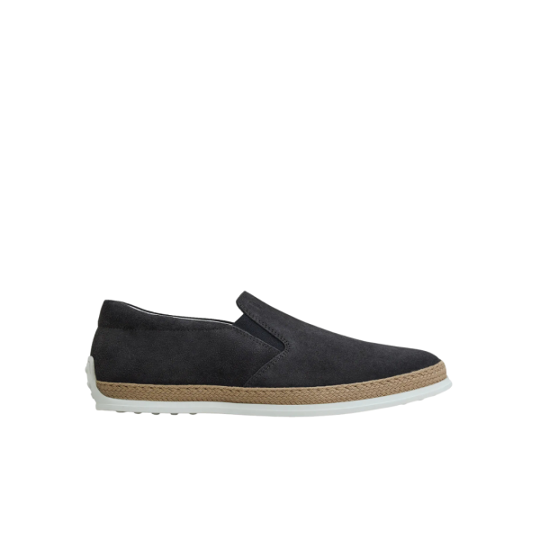 TOD'S Mocassins slip on cuir velours bleu marine semelle corde