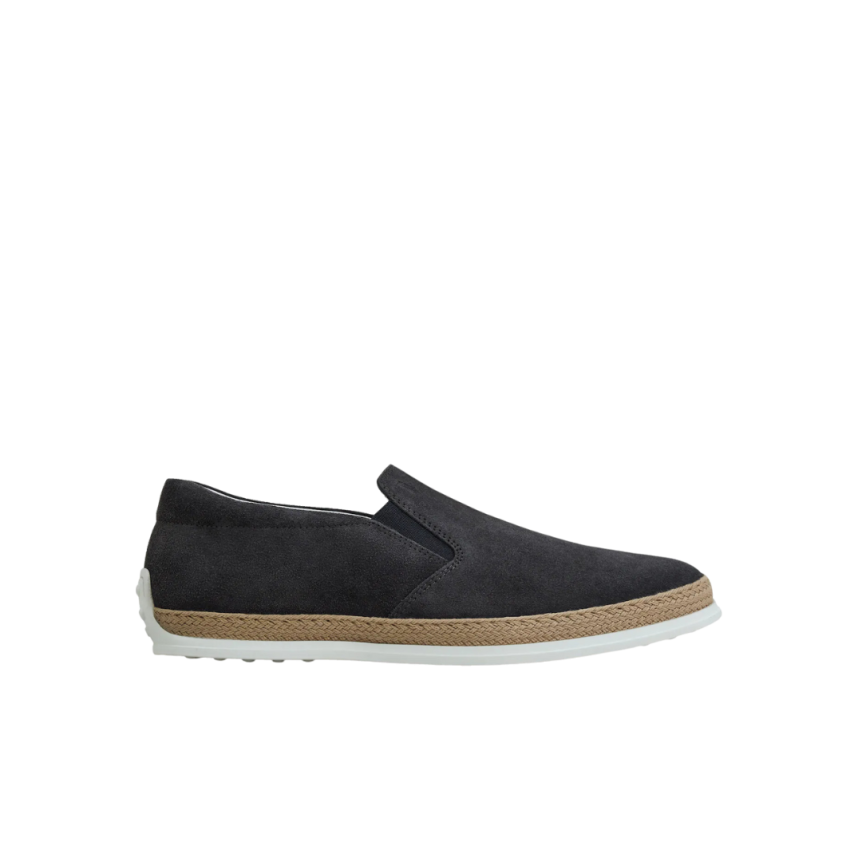 TOD'S Mocassins slip on cuir velours bleu marine semelle corde