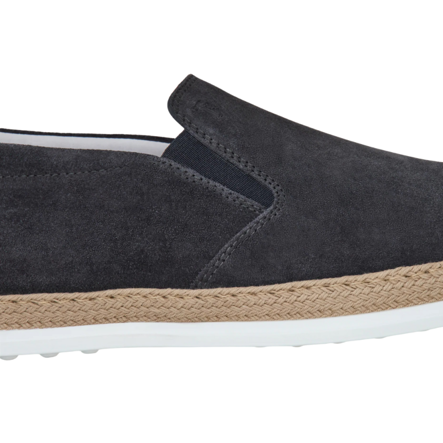 TOD'S Mocassins slip on cuir velours bleu marine semelle corde