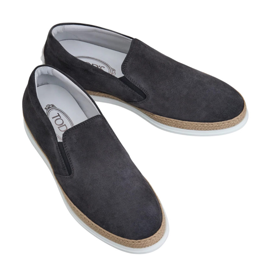 TOD'S Mocassins slip on cuir velours bleu marine semelle corde