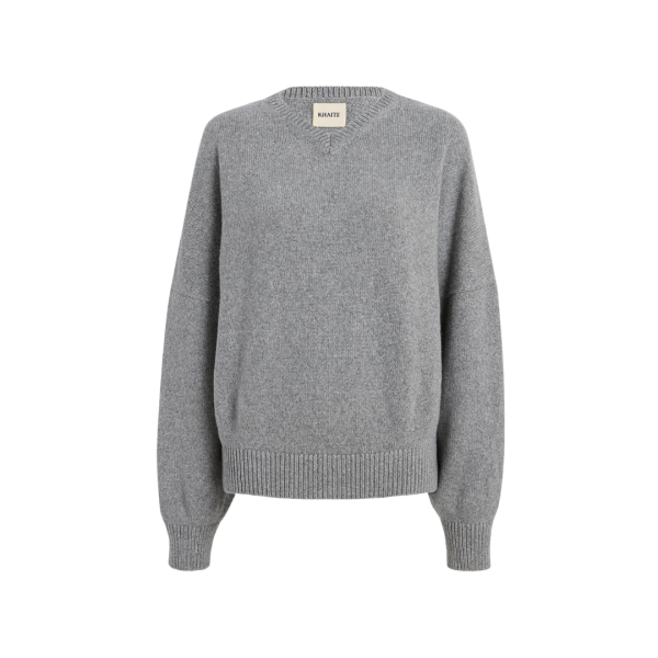 Pull col V KHAITE Wolfe cachemire dense gris