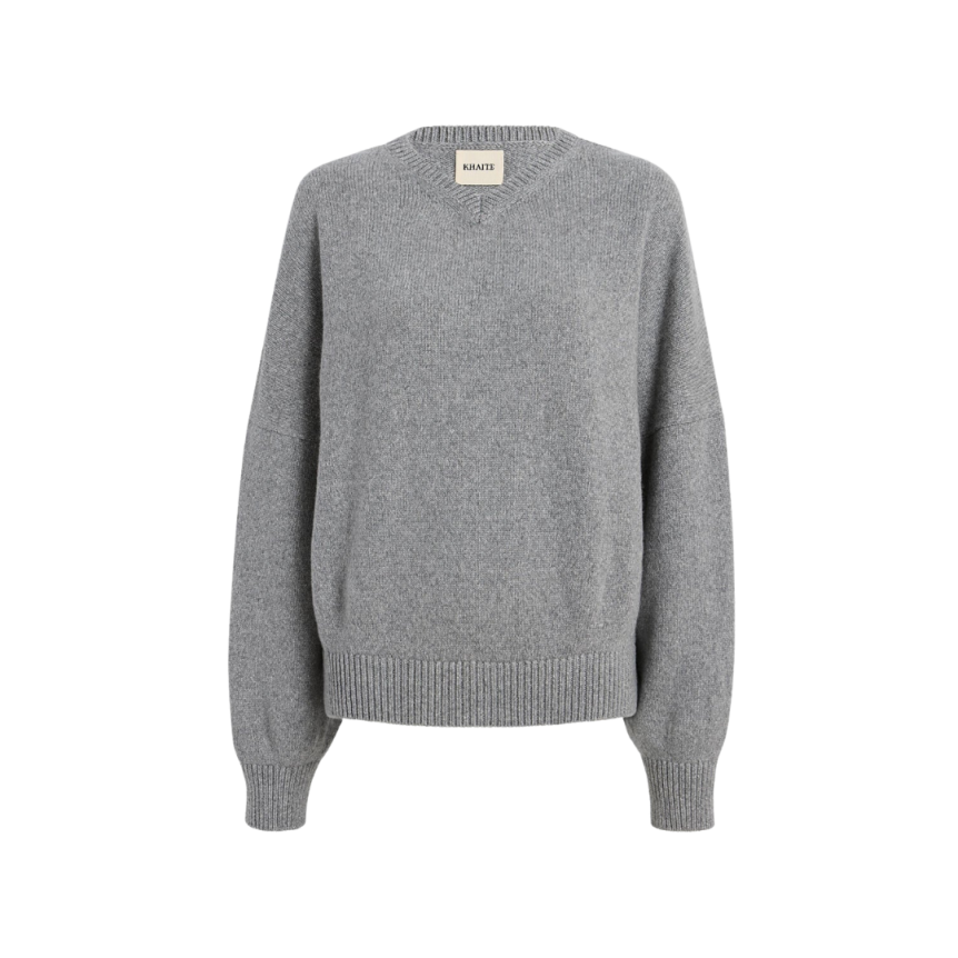 Pull col V KHAITE Wolfe cachemire dense gris