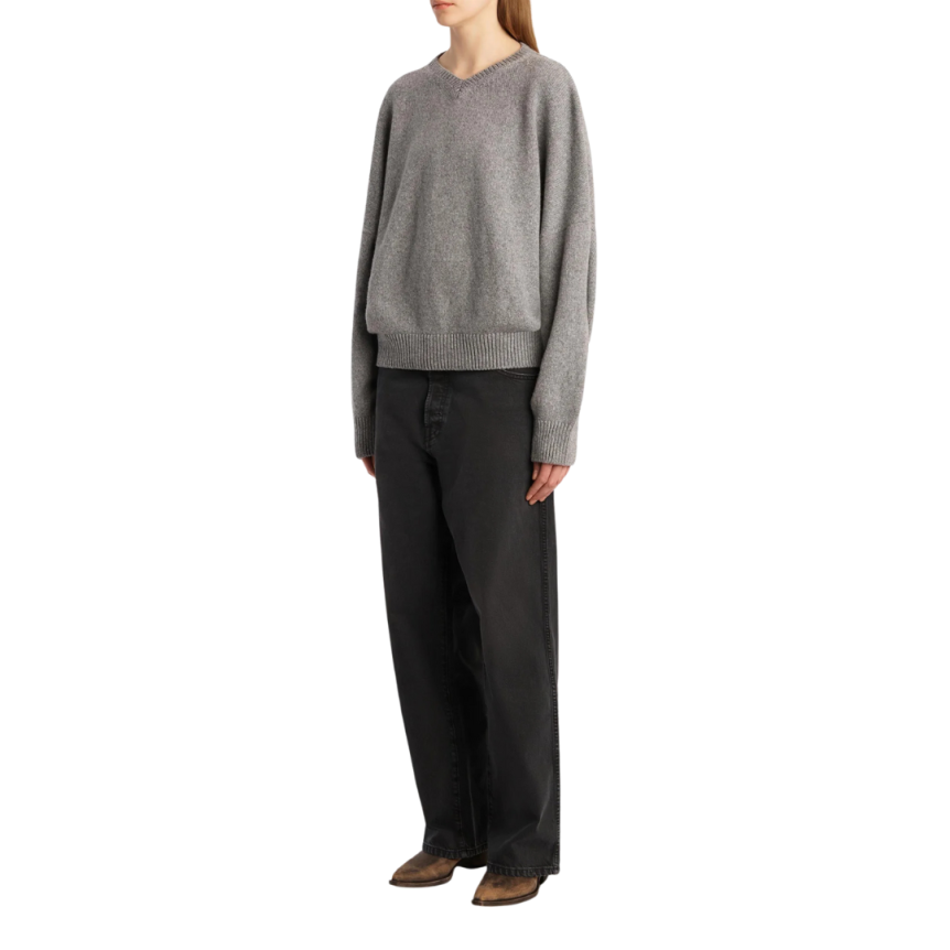 Pull col V KHAITE Wolfe cachemire dense gris