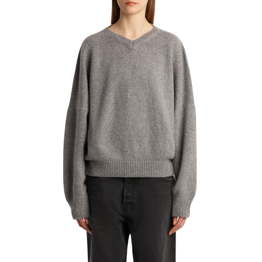 Pull col V KHAITE Wolfe cachemire dense gris