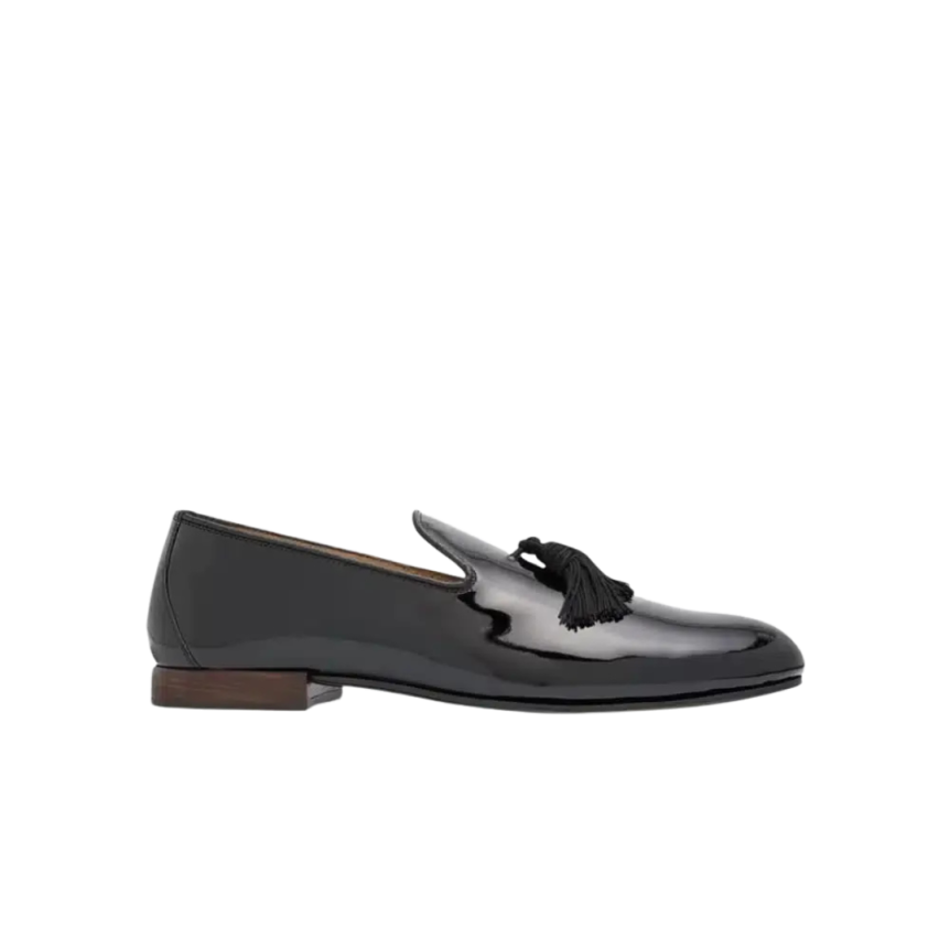 Mocassin TOM FORD cuir veau verni noir pompon