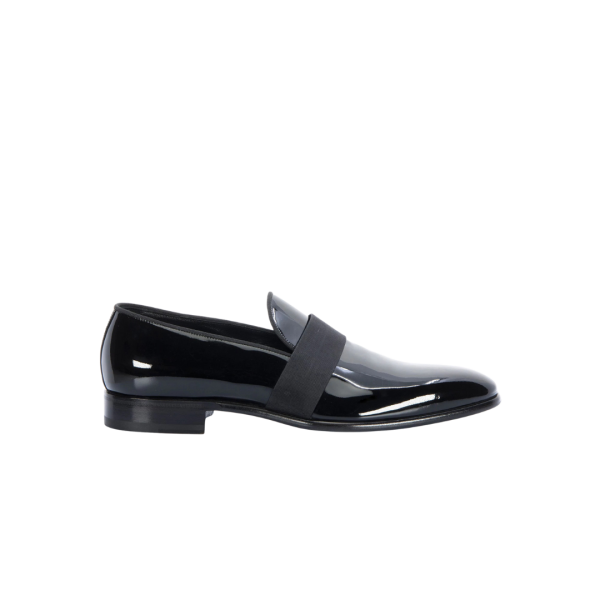 Mocassins SANTONI cuir vernis noir bande