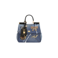 Sac à main Sicily patchwork denim coton bleu bijou perle